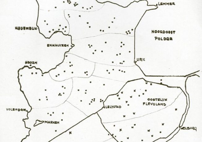 Kaart met ingetekende vliegtuigwrakken in het IJsselmeer